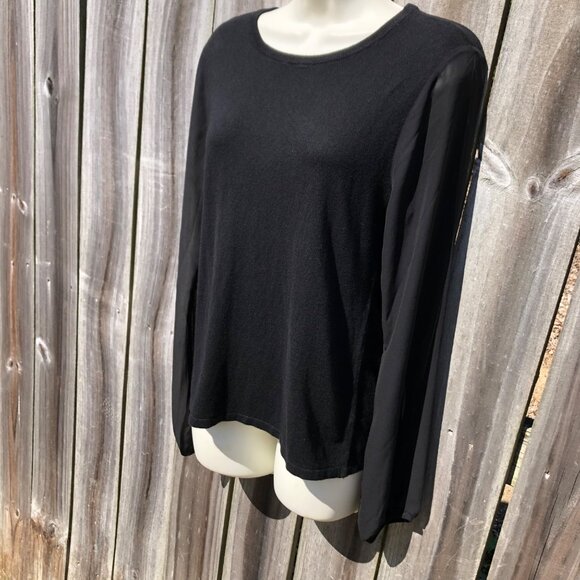 Ann Taylor NWT Black Small Sweater Top Blouse Sheer Long Sleeve Mixed Fabric - Picture 2 of 4
